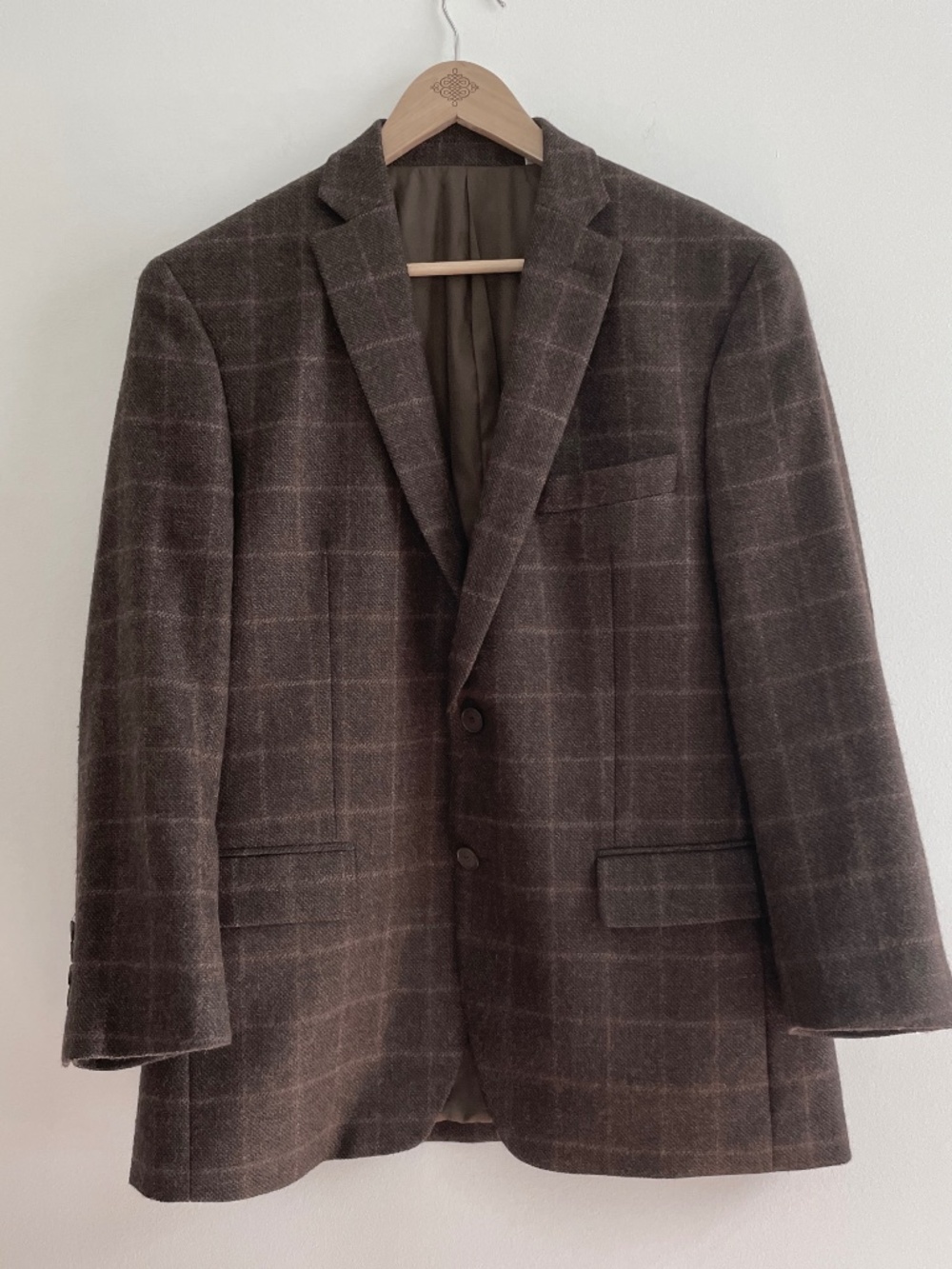 Michael Kors Men Wool Blazer 40R Brown Plaid Windowpane Sport Coat Classic Event